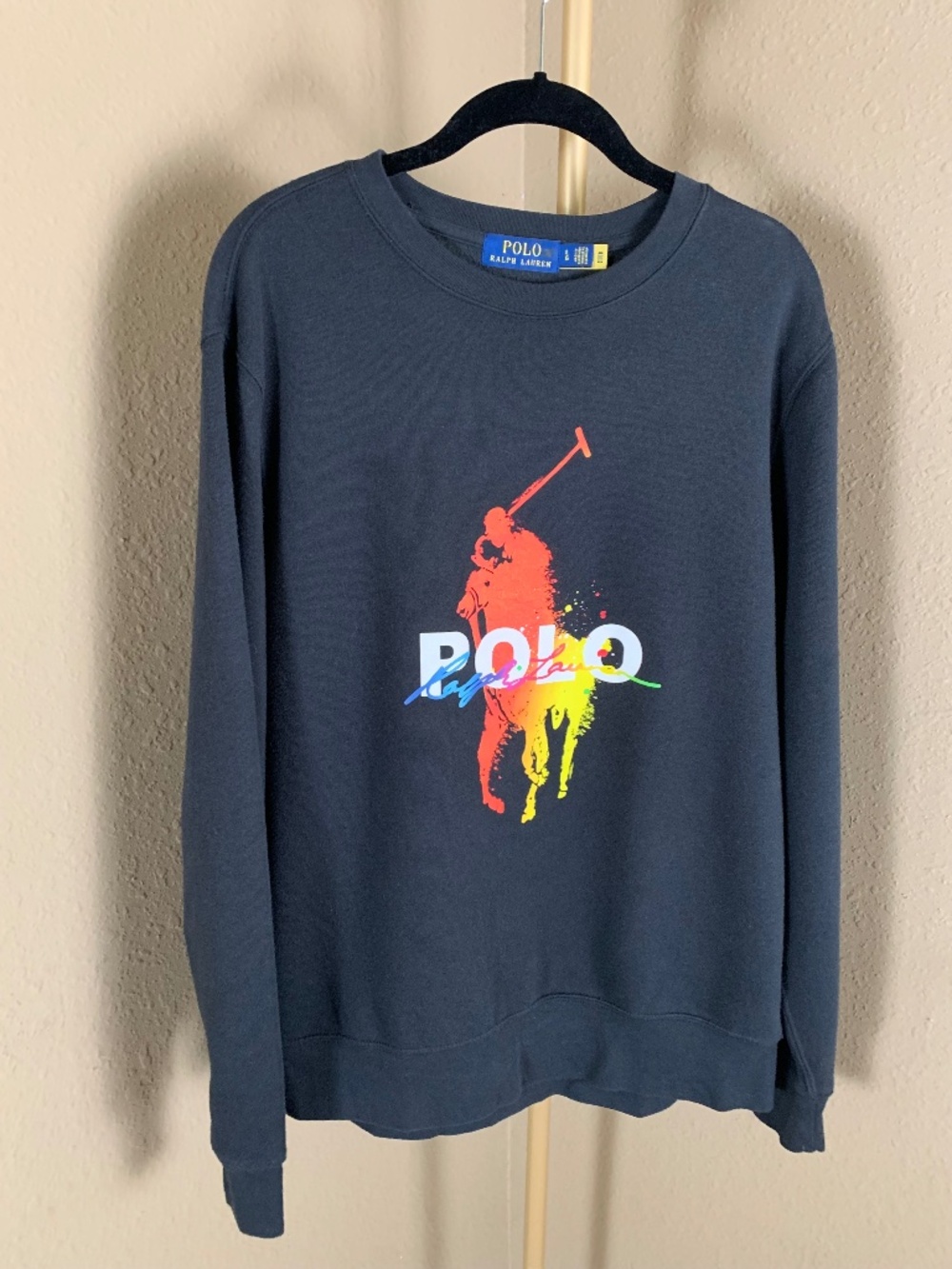 Polo Ralph Lauren Paint Splatter Big Pony Sweatshirt Black Crewneck Pullover L